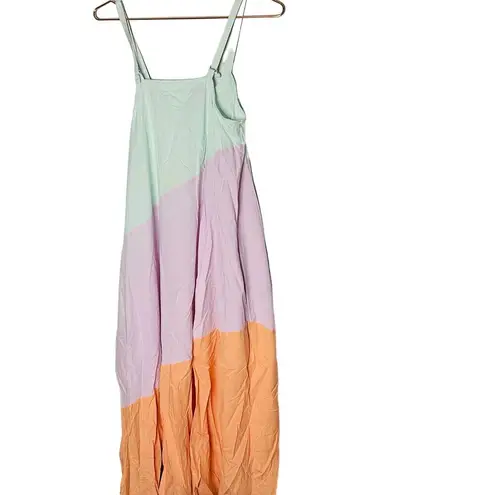VEDA Summer Pastel Fiesta Orange Colorblock Sleeveless Shift Dress Size Small