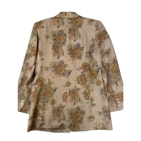 Jennifer Moore VTG  Taupe Floral Watercolor Print  Linen Jacket Blazer Sz…