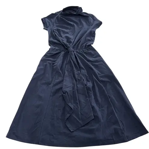 Eshakti Dress Womens 2 Midi Short Sleeve Belted Spandex Tie Fit Flare Pockets