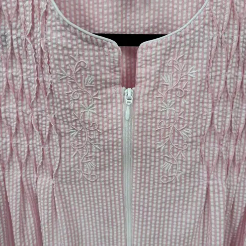Miss Elaine Full Zip Robe Womens M Pink White Seersucker Cotton Blend VTG Pink Size M