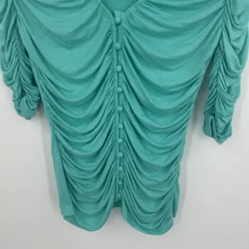 Sunday in Brooklyn Sunday in Brooklyn Shirt Womens XS Teal Ruched Button Front Stretch Top Casual