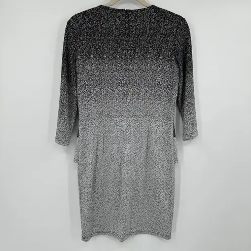 Samuel Dong Dress Womens XS Black White Ombre Peplum Sheath Knit 3/4 Sleeve