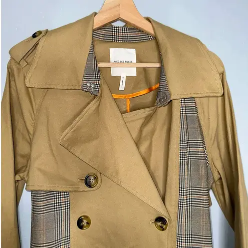 Avec Les Filles  Color Block Raglan Trench Coat Belted Plaid Women's Size Small