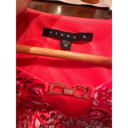 Tiana B Red Navy Silk Garden Tunic Pullover Top Size 10