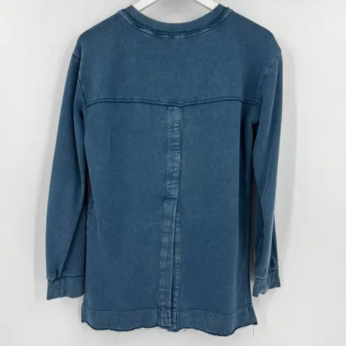 Pilcro Anthropologie Sweatshirt Blue Split Hem Tunic Top 100% Cotton Size Small