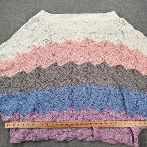 Chicsoul Scallop Edge Colorblock Open Knit Sweater Women's 1X Wide Neck Slouchy Blue