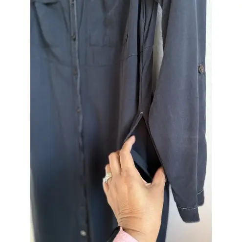 J.Jill  Women’s XS Navy Maxi Shift Full‎ Button Long Sleeve Office Modest Modal