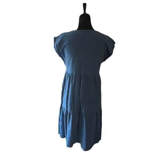 Cut Loose Dress Small Linen Blend Oversized Tiered Blue