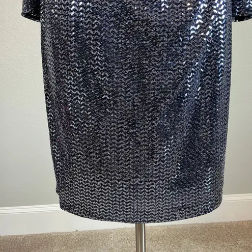 Betsy and Adam Metallic Long Sleeve Sheath Cocktail Dress Size 18W Blue V-Neck