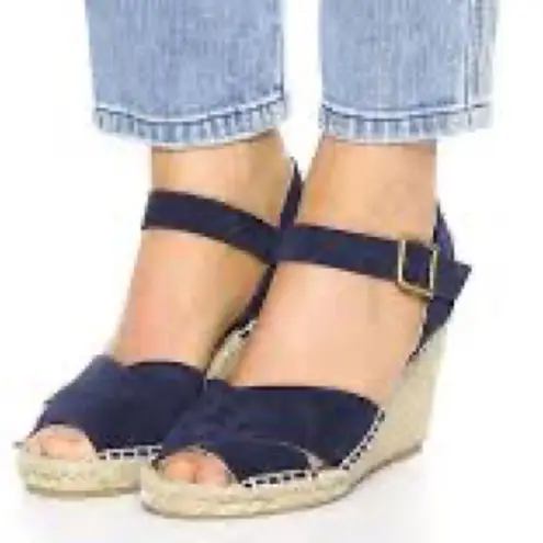 Soludos Midnight Navy Suede Criss Cross Wedge Espadrille