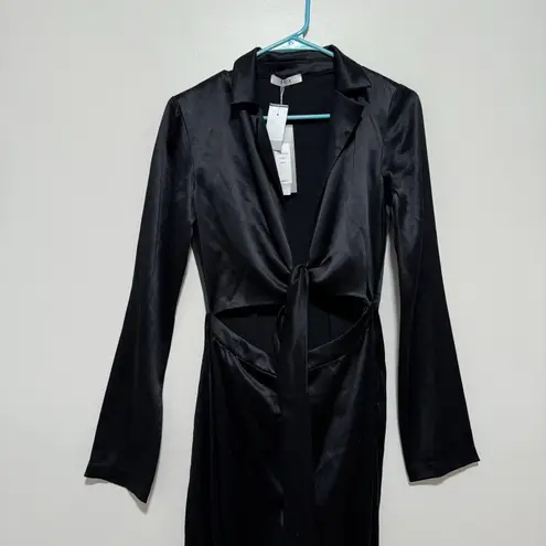 AREA NYC NWT Cassidy Black Silk Satin Crossover Front Jumpsuit Size 4
