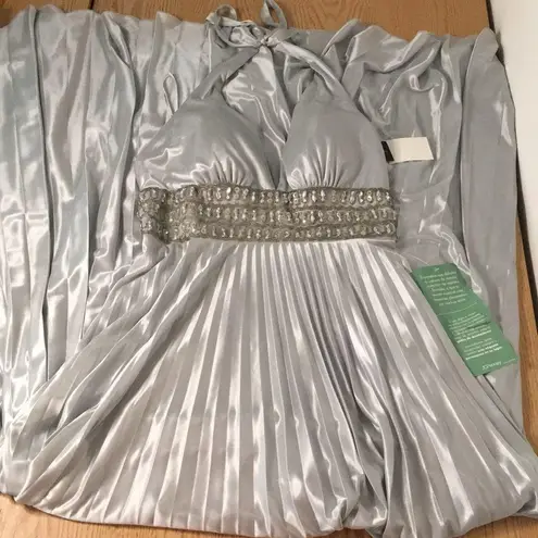 My Michelle New  Formal or Prom Halter Beaded Dress Silky Satiny Pleated Medium - Image 1