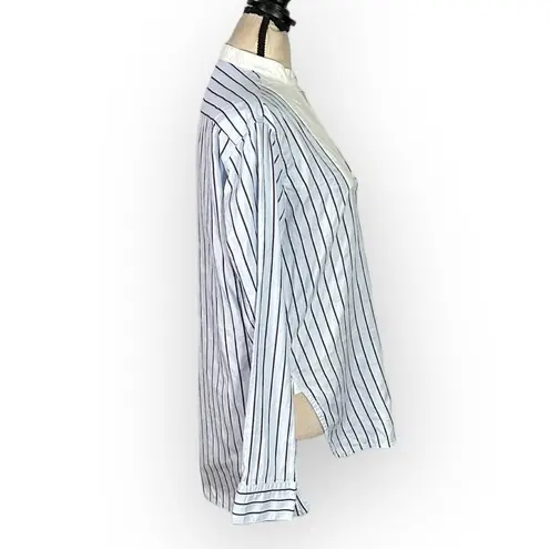 Rosetta Getty Tuxedo Shirt Women's 4 Blue White Long Sleeve High Neck Bib RTR