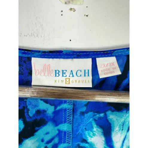 Belle Beach Kim Gravel Kaftan Cover Up Blue Tie Dye 2X 3X Boho Resort Chic