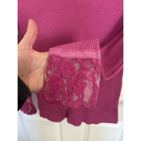 Dylan Pink Waffle Knit Long Sleeve Top Size Small Lace Thermal Comfy Casual