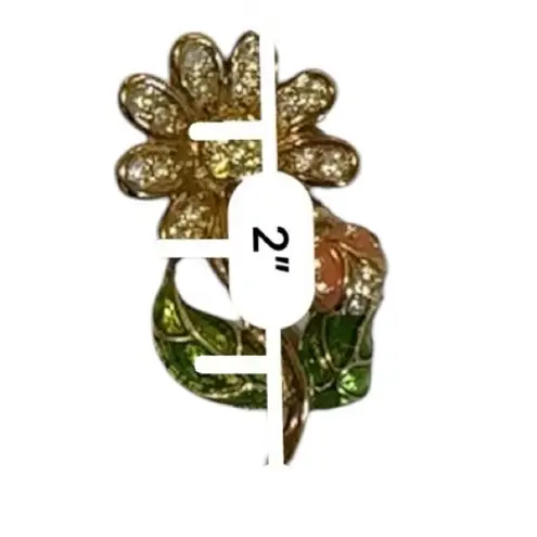 Vintage Enamel Flower Rhinestone Brooch Pin