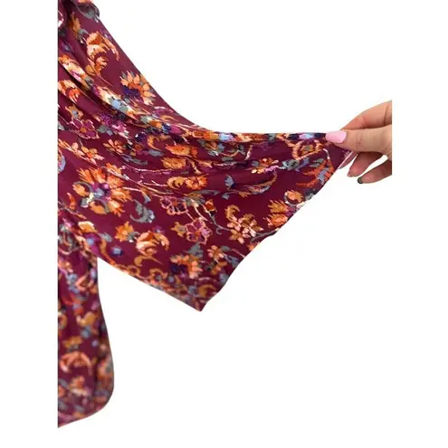 Democracy Top Petite XL PXL Burgundy Floral Boho Hippy Festival Flowy Cottage