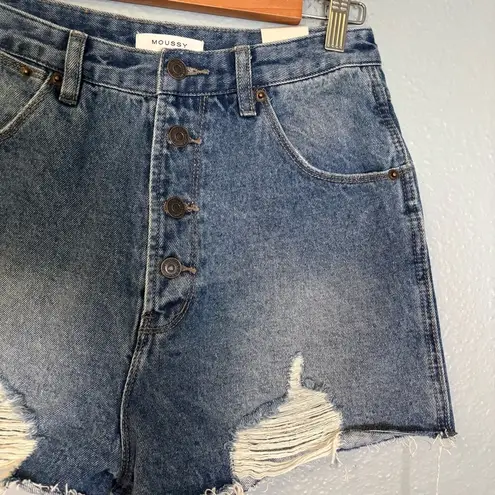 NWT Moussy Women's Blue Cut Off Jean Shorts Distressed Raw Hem Denim 28 Boho