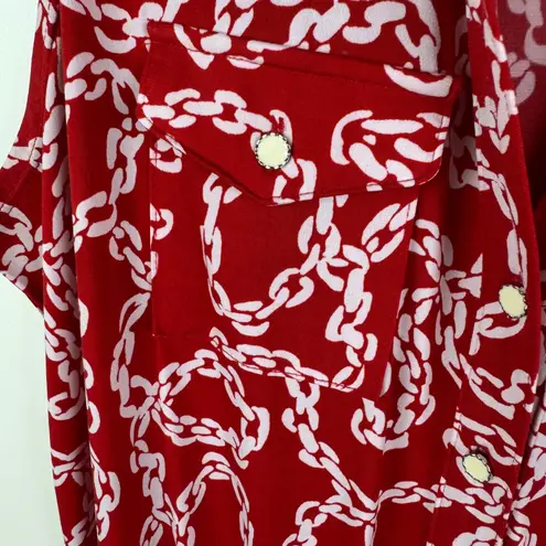 Susan Graver Red Chain Print Sleeveless Dress Large Liquid Knit Built in Shorts