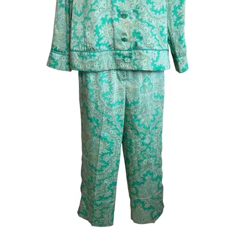 J Crew Collection Drapey Button Top & Pull On Crop Pants Ratti Pendant Paisley S Green