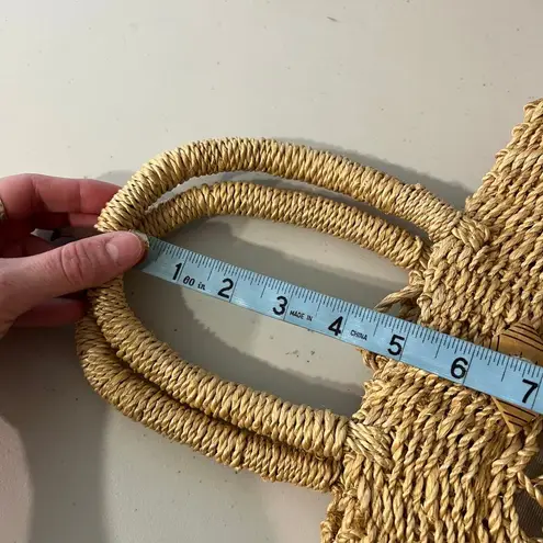 Handmade Vintage Natural Fiber Woven Weaved Top Handle Tote Bag Tan