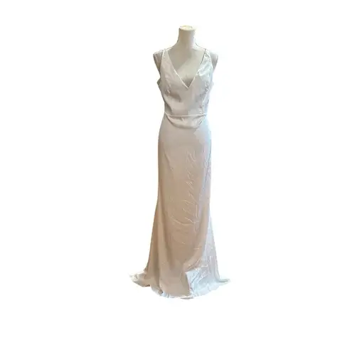 Lulus  Ivory White Maxi Mermaid Wedding Dress Satin Sleeveless V Sz XL READ NWOT