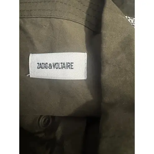 Zadig & Voltaire Kayak Bis Khaki Jacket Green Skull Guitar Angel on Back (S)