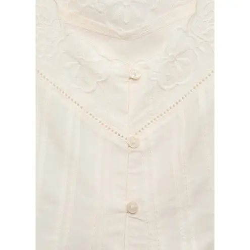 NEW MNG Cream Floral Lace Embroidered Sleeveless Cami Tank Blouse Top Size S White