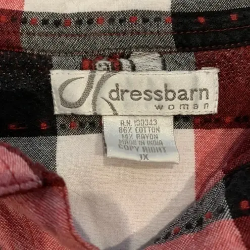 Dress Barn Snowman Checkered‎ Plaid Long Sleeve Button Up Size XL