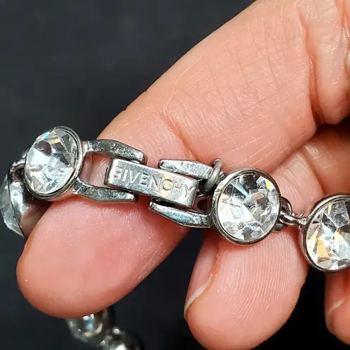 Givenchy Clear Rhinestone Silver Tone Bracelet 3.5" Signed Vtg