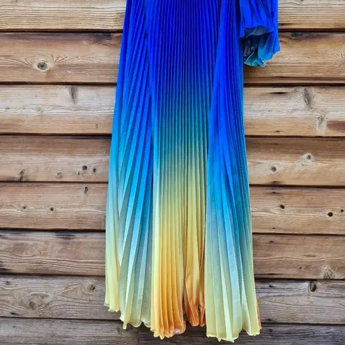 Mac Duggal 49903 Blue Ombre Pleated Charmeuse One-Shoulder Gown Dress 10