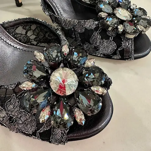 Dolce & Gabbana Lace and Crystal Slide Sandals