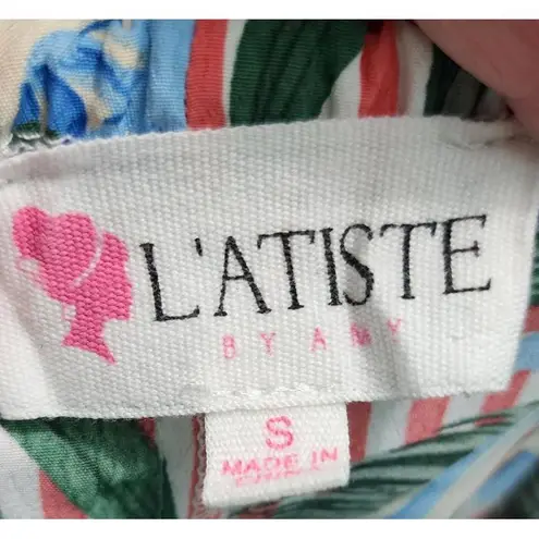 LAtiste By Amy Rompers Womens Size Small Floral Stripe Ruffled OffShoulder Boho Red