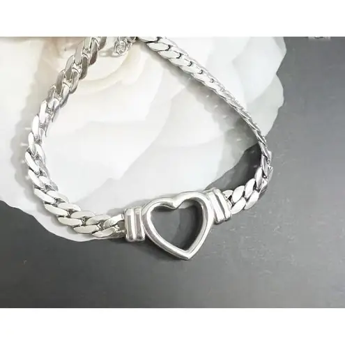 Silver Plated Snake Chain Heart Bracelet Stainless Steel Womens Jewelry European