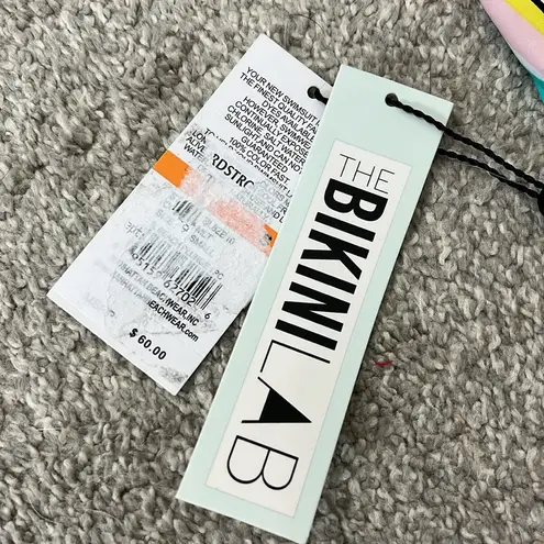 The Bikini Lab New Small Blue, Orange Asymmetrical Plunge Halter One Piece Swim Suit