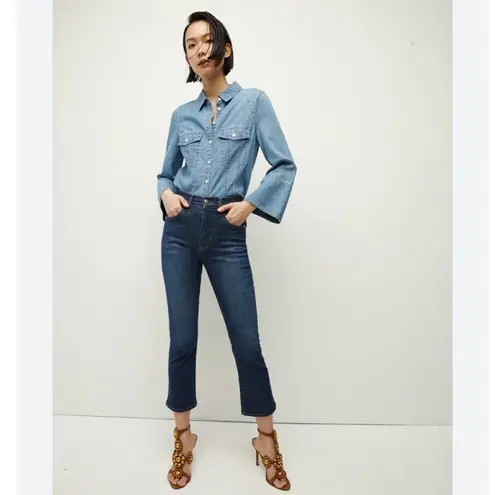 Veronica Beard NEW Carly Kick Flare Crop High Rise Jeans in Blue