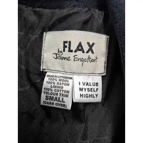 Flax by Jeanne Engelhart 100% Wool Coat Cotton Velour Trim Fully Lined Sz S