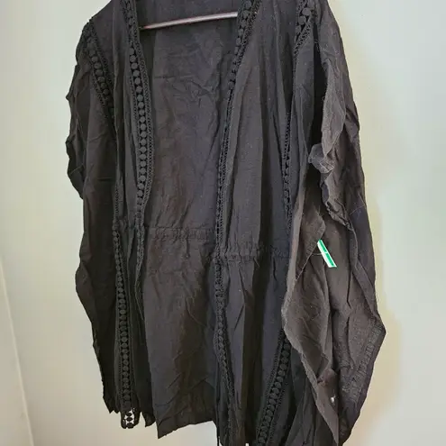 Bleu Rod Beattie Swim Coverup Black Short Sleeve Neutral Casual Vacation Beach