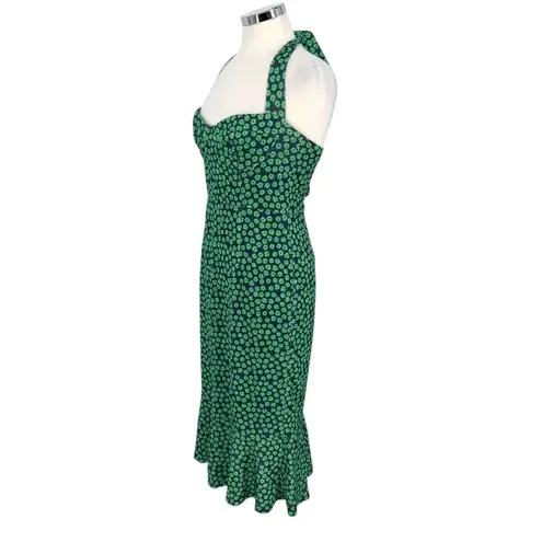 Hutch Halter Corset Floral Midi Dress Ruffle Hem Green Blue Size Medium