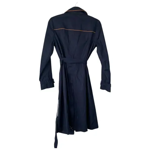Talbots  Piped Trench Coat Navy Blue Brown Size XS Preppy Classy Chic All Weather - Image 4