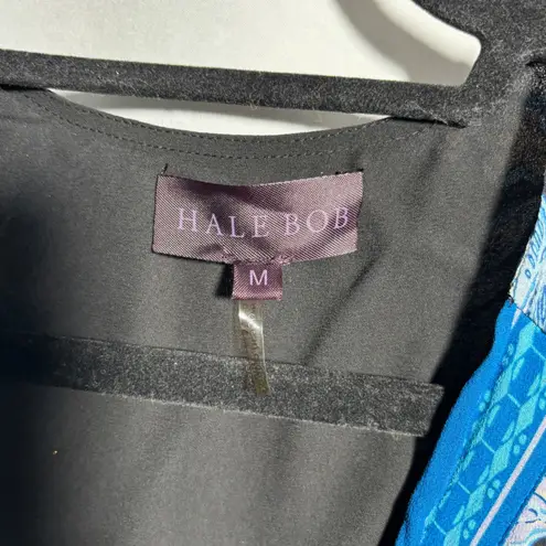 Hale Bob Floral Bird Print Wrap Midi Dress Blue Black Flutter Sleeve M Fairy - Image 3