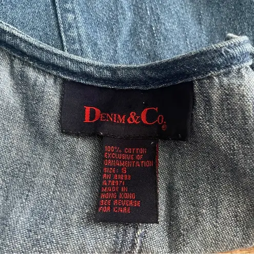 Denim & Co. Vintage Denim Jean Jumper Dress with Ribbon Floral Detail Size Small Blue