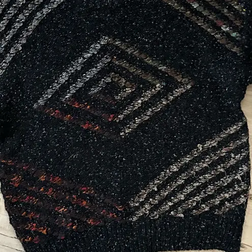 Vintage 90s Cellini Aztec Textured Knit Wool Blend Sweater Black Size Small
