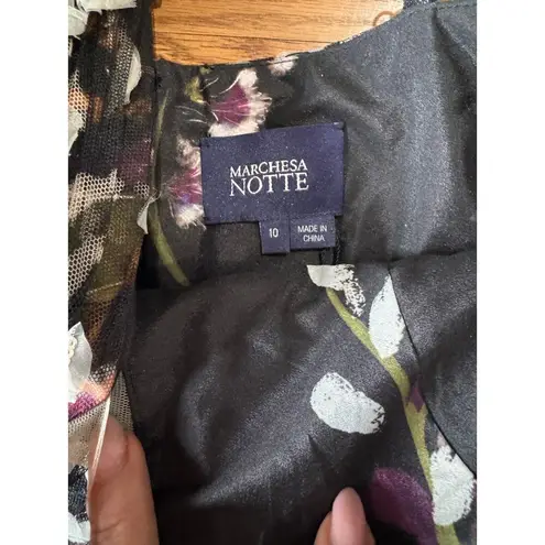 Marchesa Notte black appliqué tiered party V