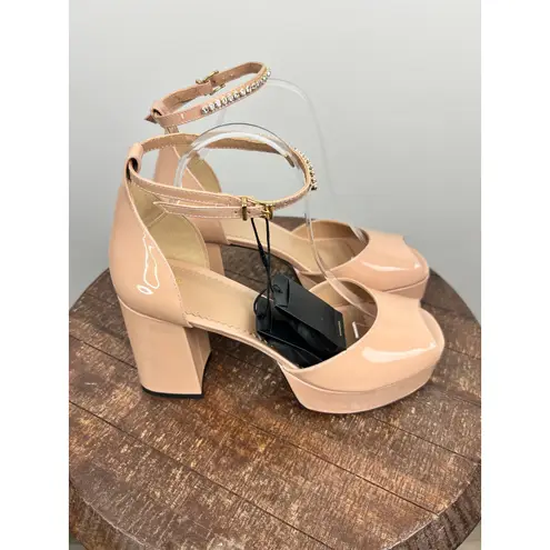 Maje Patent Leather Block Heel Sandals Rhinestone Ankle Strap Rose Blush 40