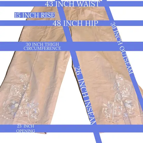 JONATHAN LOGAN LIGHT BLUSH PINK LINEN CROPPED TROUSERS W/FLORAL EMBROIDERY (24) Size 24W