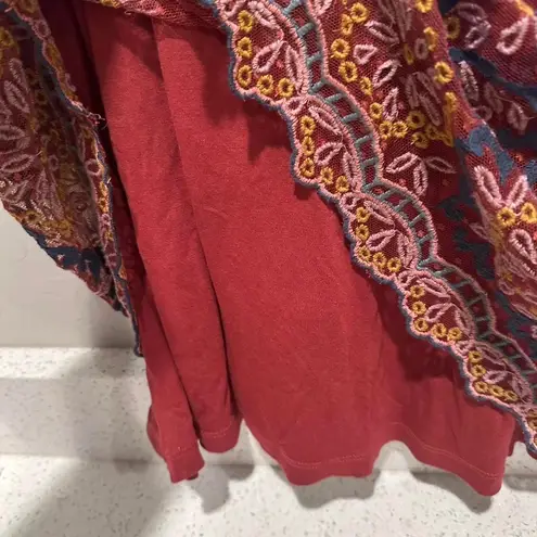 Sundance Maroon Lace Short Sleeve Mini Dress Slip Boho Embroidered Large