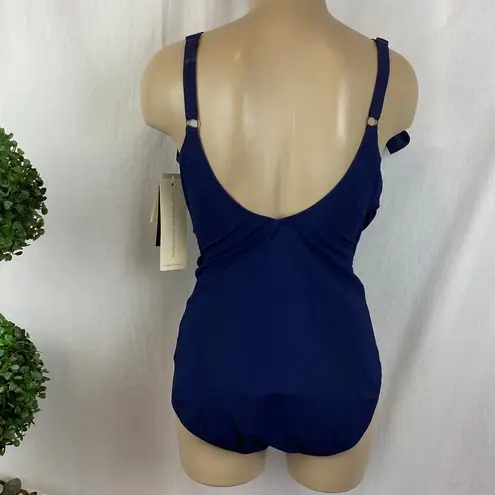 Gottex Blue Ruffle Solid 1 Piece Swim Bathing Suit NEW 12