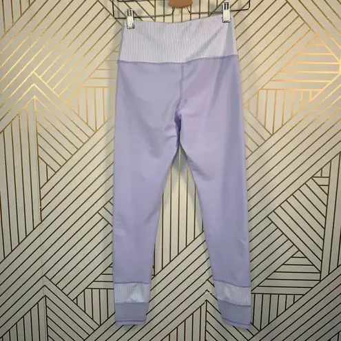 Allfenix Leggings Workout Gym Stretch Stripe Ankle Length Purple Size Small