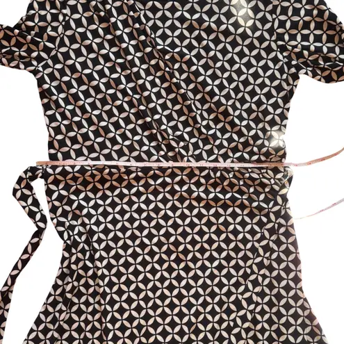 Coldwater Creek Black White Geometric Midi Dress Belted 3/4 Sleeve Size 14
